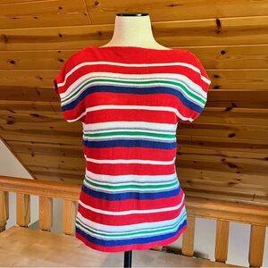 Lauren Ralph Lauren Colorful Striped Linen Cotton Cap Sleeve Boatneck Top Size S